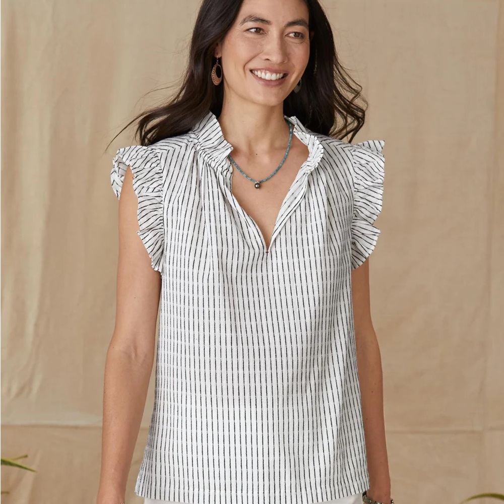 Sundance Striped Ruffle Sleeve Blouse XXL - Picture 2 of 9